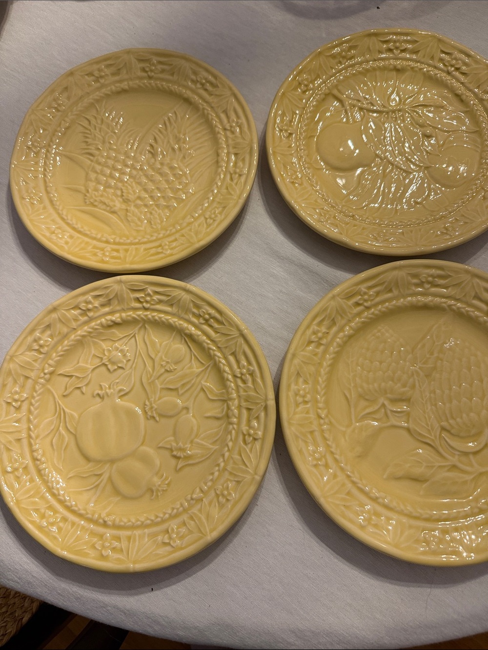 Bordallo Pinheiro Yellow Embossed Ceramic Salad Plates - Set of 4, J. Willfred